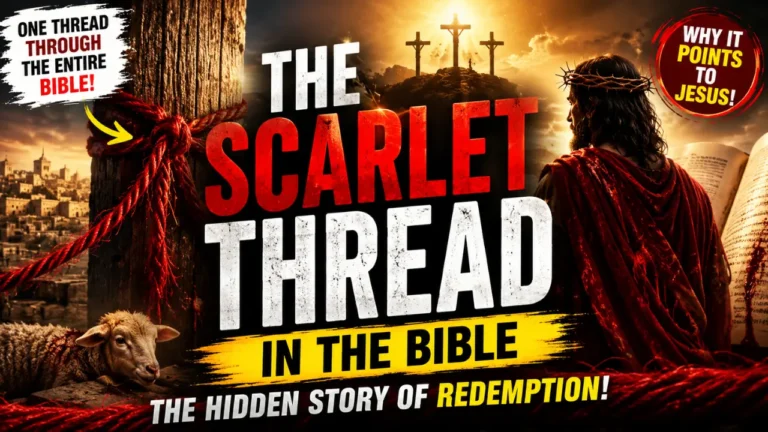 Scarlet thread of redemption in the Bible with cross, red cord and Jesus cinematic artwork