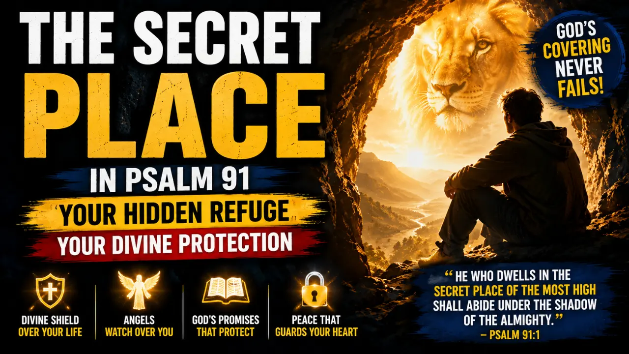 Spiritual illustration of a believer resting in the secret place beneath God’s protective presence and heavenly light