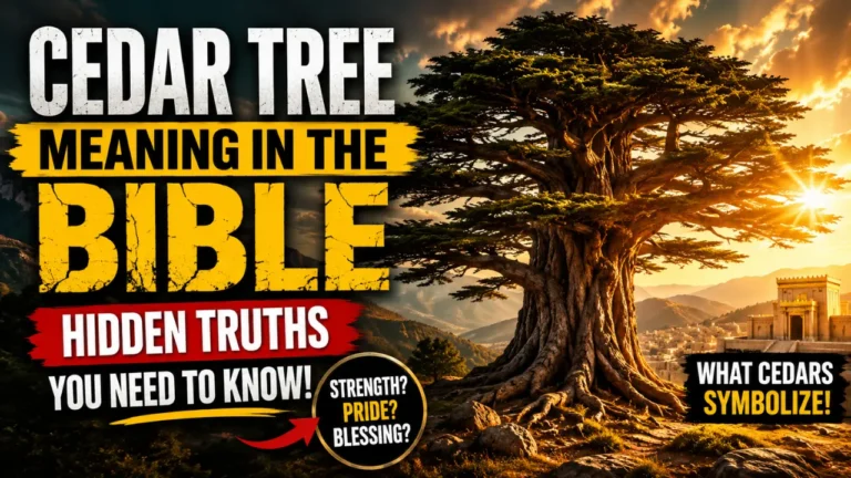 Cedar tree biblical meaning illustration with Solomon temple and dramatic golden lighting