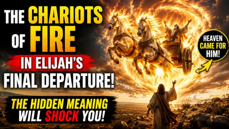 Cinematic illustration of Elijah ascending in a whirlwind beside fiery chariots and horses of fire while Elisha watches in awe during the prophet’s final departure in 2 Kings 2.