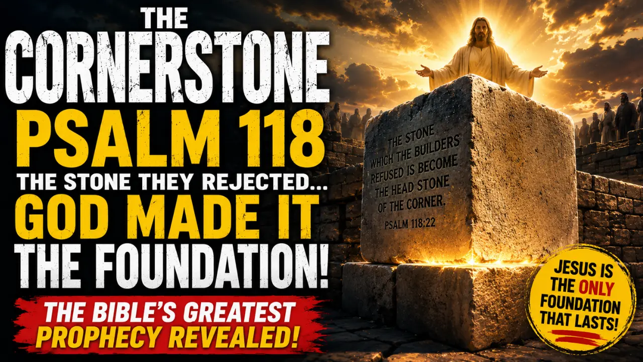 Cinematic illustration of the rejected cornerstone in Psalm 118 symbolizing Jesus Christ as the eternal foundation and cornerstone of God’s kingdom.
