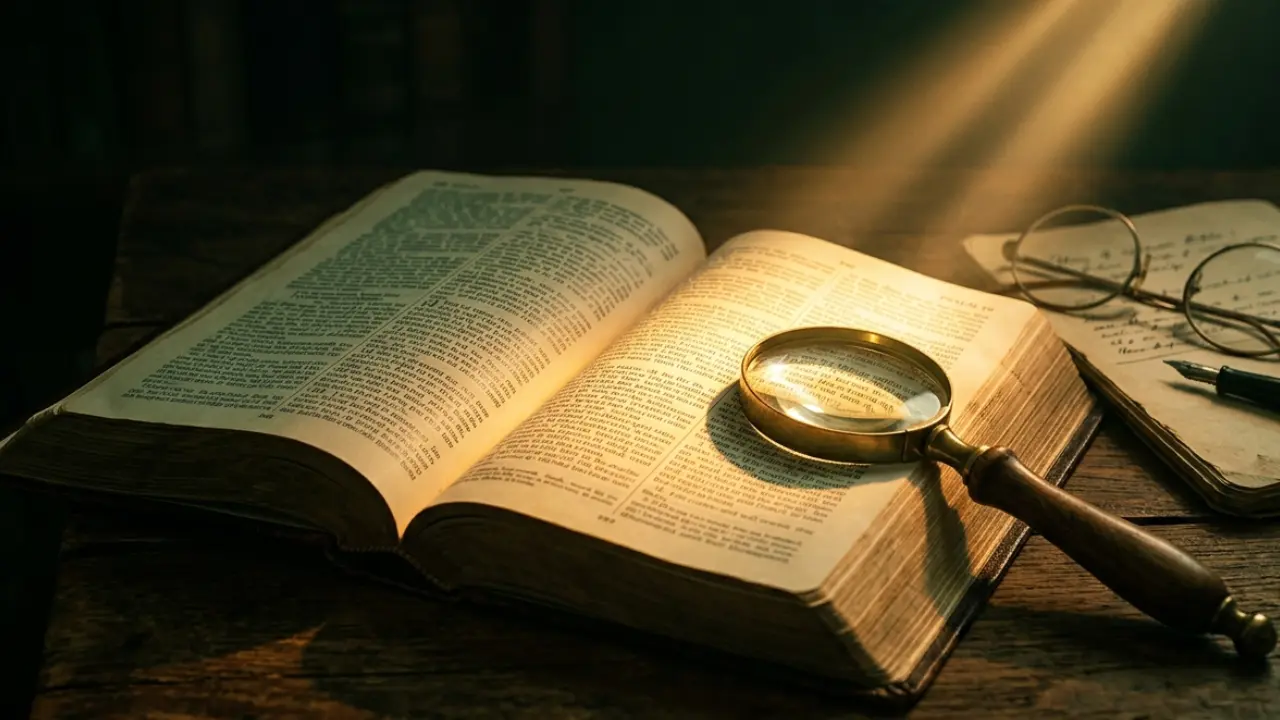 Open Bible with symbolic crowns representing the Crown of Life, Crown of Righteousness, and other biblical crowns during a Bible study session.