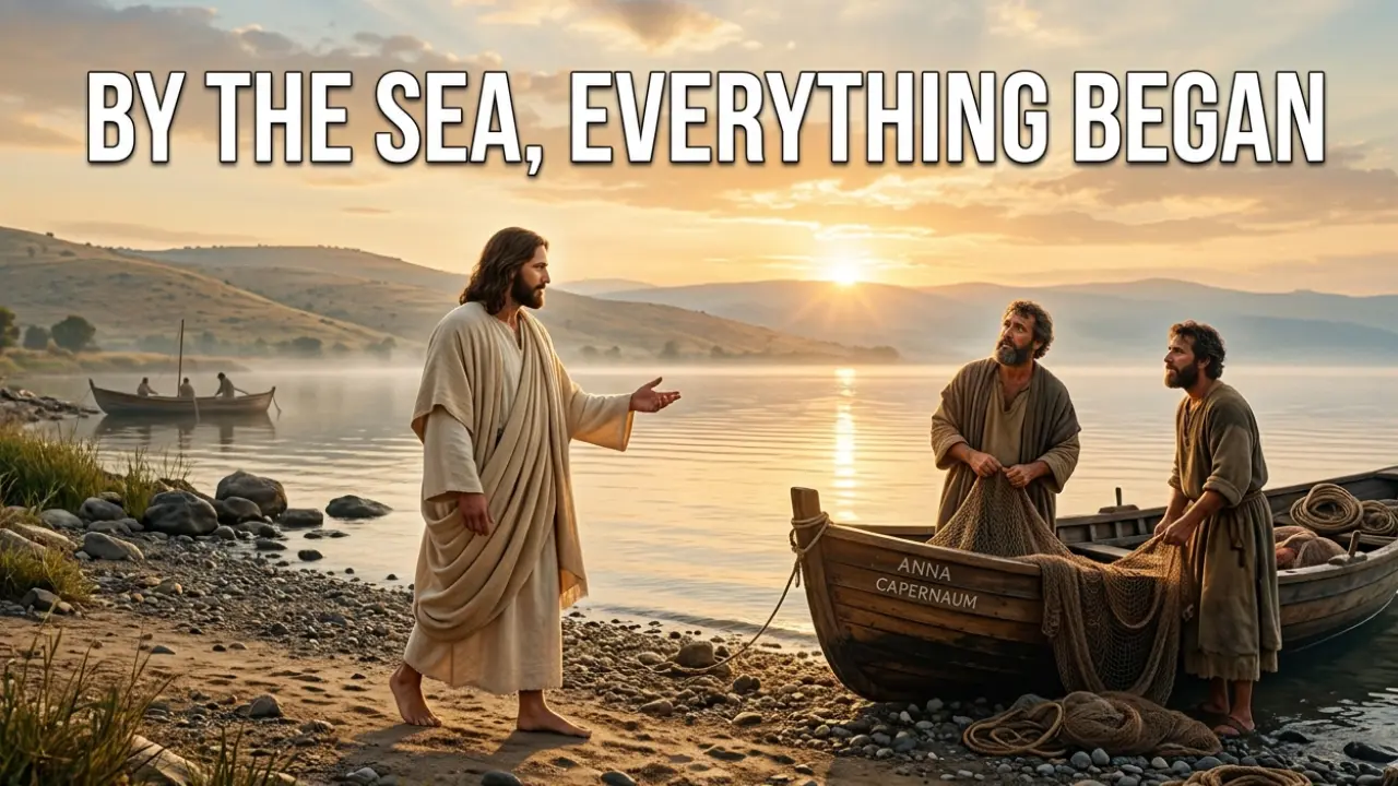 Jesus calling the first disciples beside the Sea of Galilee