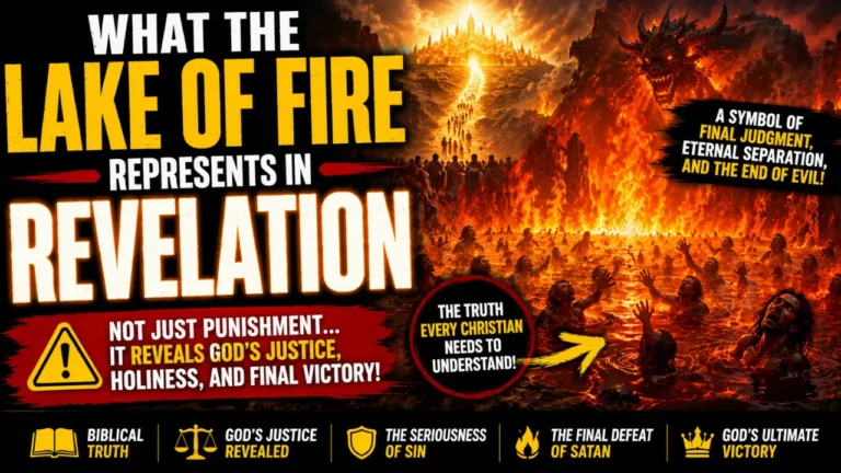 High contrast apocalyptic illustration representing the biblical meaning of the lake of fire and eternal judgment