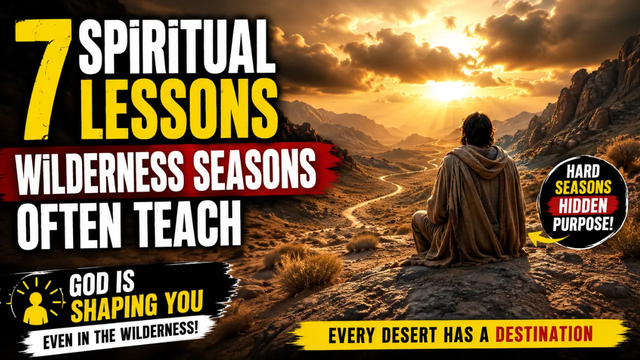 Christian man sitting in a desert wilderness with dramatic sunlight symbolizing spiritual growth and faith during hard seasons