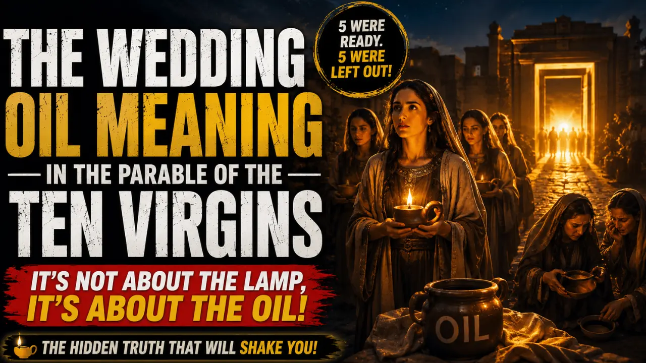 Cinematic illustration of the wedding oil in the Parable of the Ten Virgins showing wise and foolish virgins with lamps awaiting the Bridegroom at night.