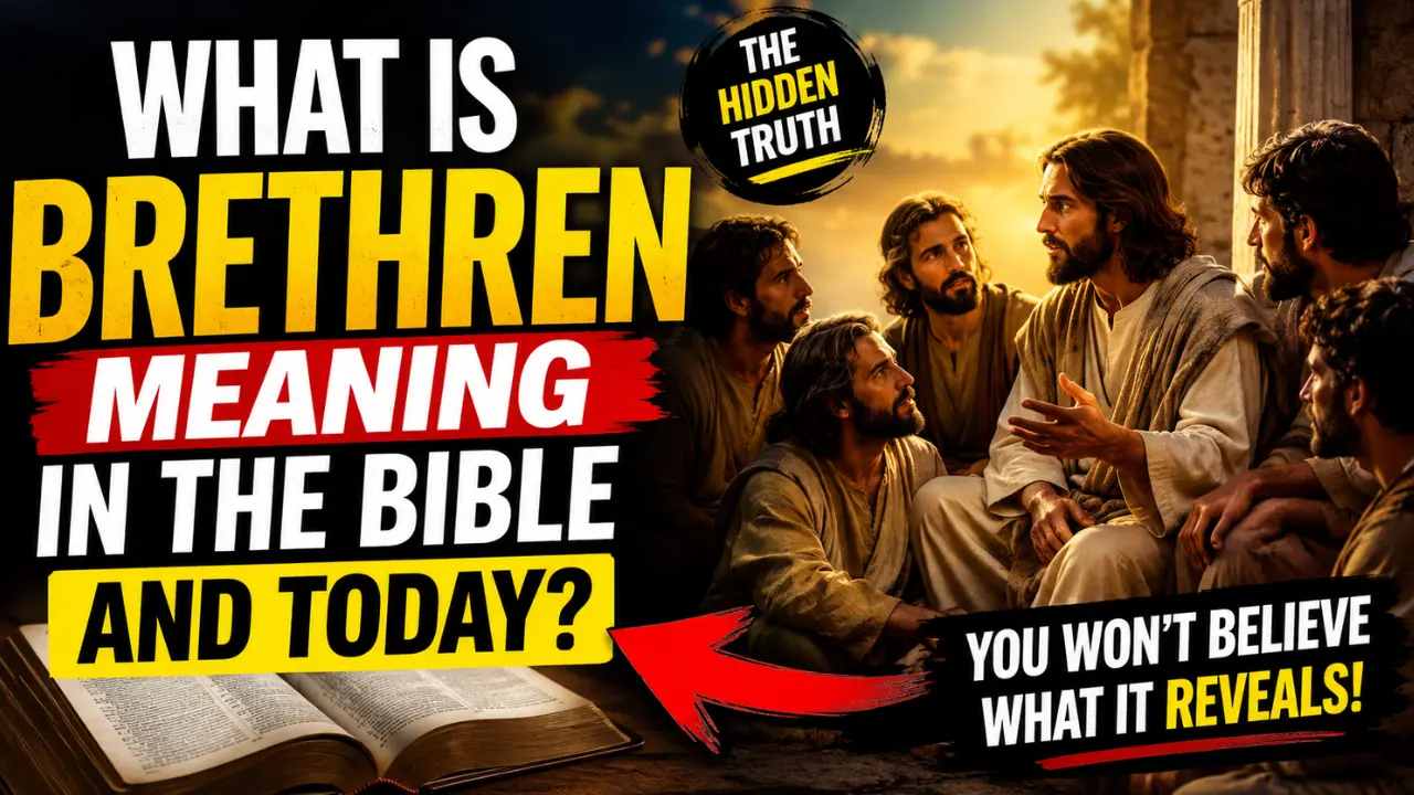 Bible-themed feature image showing Jesus teaching disciples with bold text overlay about the meaning of brethren in the Bible and modern Christianity.