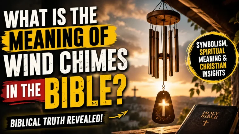 image showing wind chimes, a glowing cross, and a Bible with bold text about the biblical meaning of wind chimes.