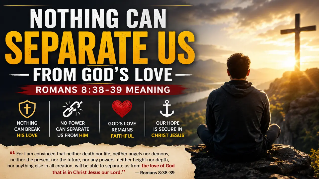 Nothing can separate us from God’s love means no suffering, death, sin, spiritual power, or future fear can cancel God’s love in Christ.