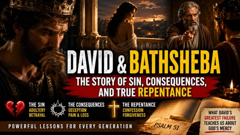King David, Bathsheba, and Nathan the prophet in a cinematic biblical scene representing adultery, repentance, and Psalm 51.