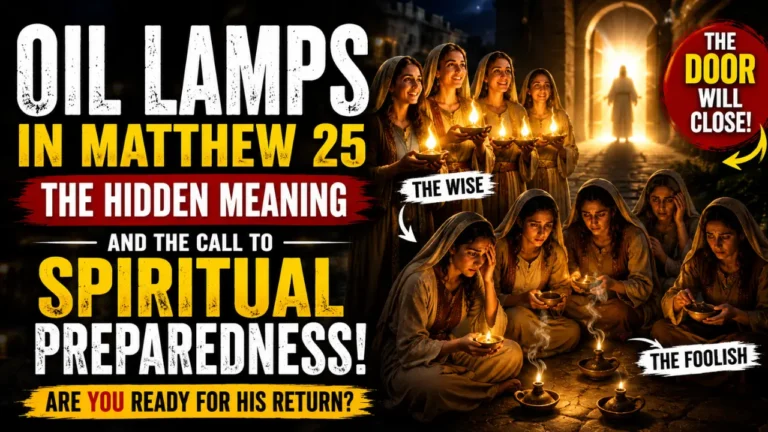 Cinematic illustration of the wise and foolish virgins in Matthew 25 holding oil lamps at night as the bridegroom approaches through a glowing doorway symbolizing spiritual preparedness.
