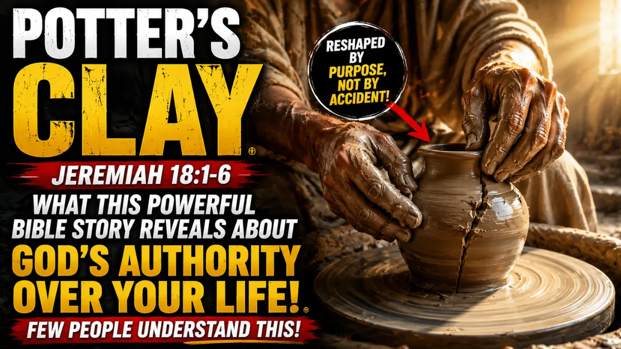Cinematic illustration of a potter reshaping a marred clay vessel on a wheel with dramatic warm light symbolizing God’s sovereignty and covenant authority in Jeremiah 18.