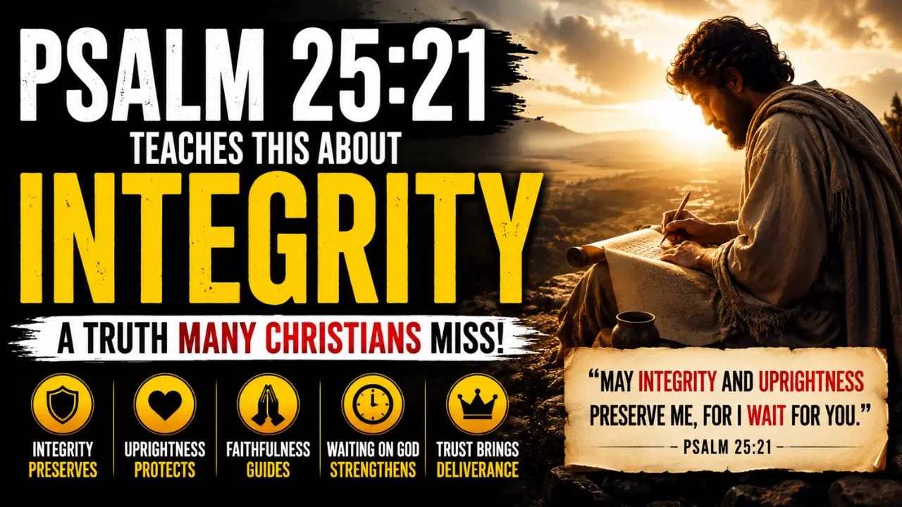 Believer reflecting on Scripture at sunrise symbolizing integrity, faithfulness, and trust in God from Psalm 25:21.