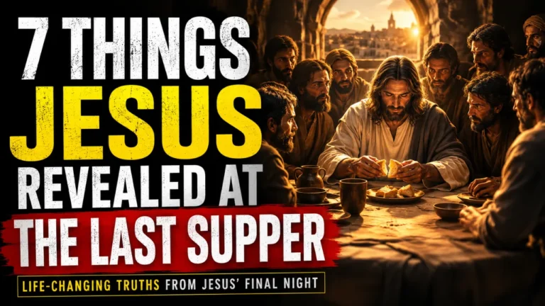 Jesus breaking bread with His disciples at the Last Supper, illustrating seven important truths He revealed about His sacrifice, the new covenant, servant leadership, love, and future hope.
