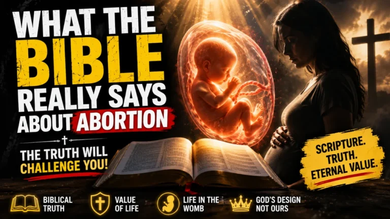 Cinematic illustration of unborn life above an open Bible with a pregnant woman in prayerful reflection, symbolizing the biblical value of life and God’s authority over the womb.