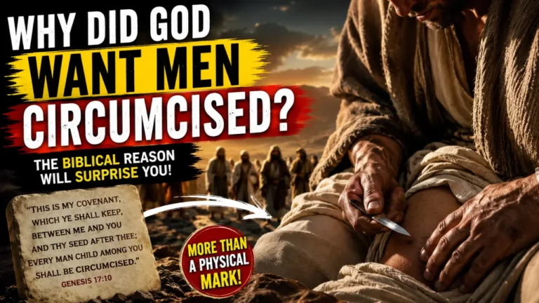 Dramatic biblical scene showing Abraham-era circumcision as a covenant sign, with bold text asking why God wanted men circumcised.
