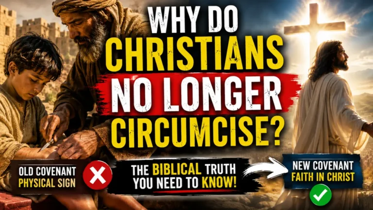 Cinematic illustration comparing Old Covenant circumcision with New Covenant faith in Christ, showing an ancient biblical scene beside Jesus near a glowing cross.
