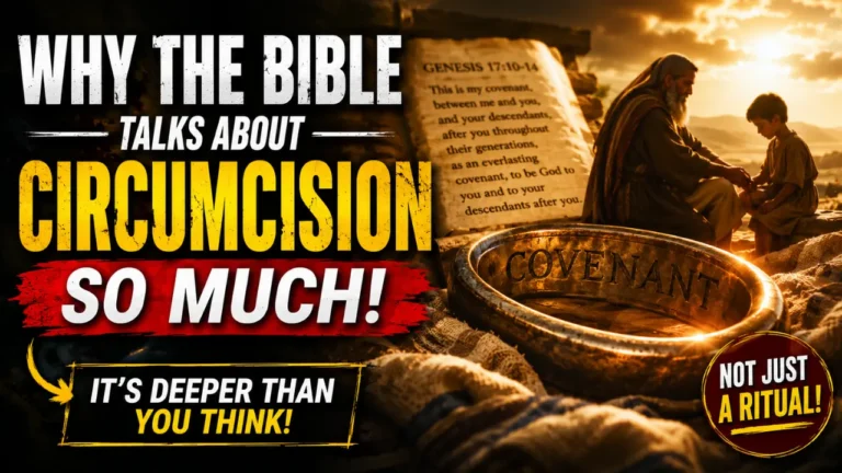 Cinematic biblical illustration showing Abrahamic covenant symbolism with Genesis 17 scroll imagery, covenant ring, and dramatic lighting representing the spiritual meaning of circumcision in the Bible.