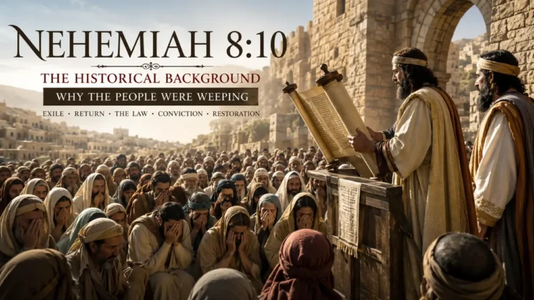 Understand the scene behind Nehemiah 8:10, where returned exiles heard the Law, felt covenant conviction, and were called into holy joy after exile.