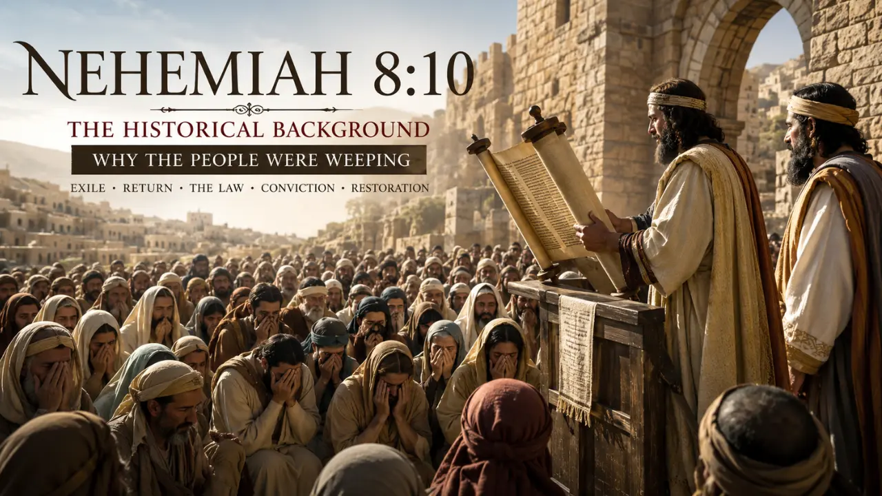 Understand the scene behind Nehemiah 8:10, where returned exiles heard the Law, felt covenant conviction, and were called into holy joy after exile.