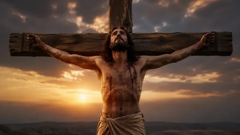 Jesus on the cross entrusting His spirit to the Father in the final moments described in Luke 23:46.