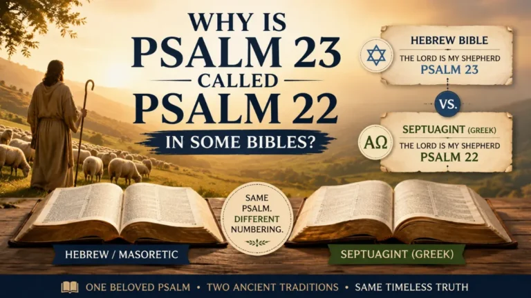 Psalm 23 compared with Psalm 22 in Hebrew and Septuagint numbering, showing the same shepherd psalm in two Bible traditions