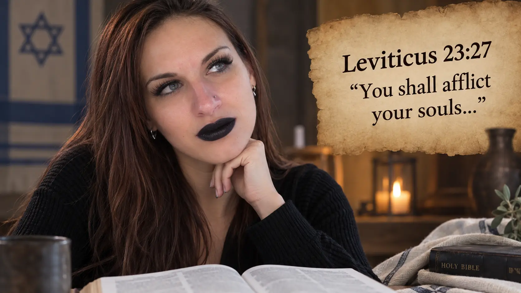 Woman reading the Bible while reflecting on the meaning of “afflict your souls” in Leviticus 23:27.